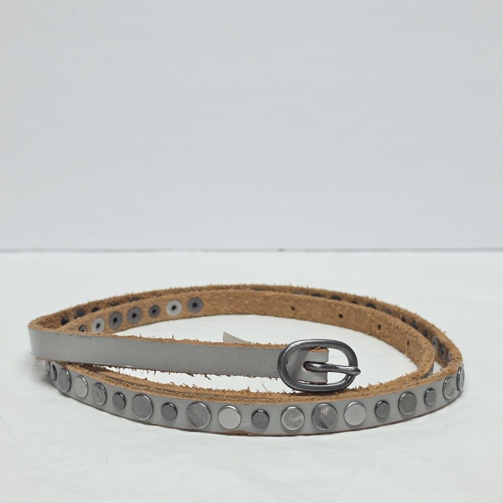 Gap Gray Leather Studded Skinny Womens Belt M Grunge Rock Boho